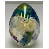 Signed MSH Ash Vines 87 Egg Shaped Hand Blown Art Glass Iridescent Paperweight 3 1/4"