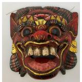 Vintage Hand Carved Wooden Chinese Dragon mask 9" x 9"