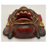Vintage Hand Carved Wooden Chinese Dragon mask 9" x 9"