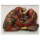Vintage Hand Carved Wooden Chinese Dragon mask 9" x 9"