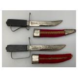 Pair Of Vintage Collectible Unique Knives Made In India 4 3/4" With Sheaths