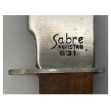 Vintage SABRE Brand Original Bowe Knife Made In Pakistan No. 631 With Sheath