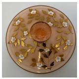 Vintage Bohemian Pink Cased Glass Gilded Enameled Candy Dish With Lid 7 1/2" x 5"
