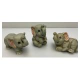 Vintage Collectible HOMCO Miniature Porcelain Elephant Statues 3 1/2" & 4" Two With Original Foil Labels
