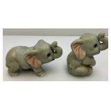 Vintage Collectible HOMCO Miniature Porcelain Elephant Statues 3 1/2" & 4" Two With Original Foil Labels