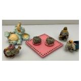 Vintage Collectible Miniature Elephant Figurine 3 1/2"  And Tea Set 4" x 4" with 2" Figures And More