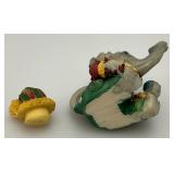 Vintage Collectible Miniature Elephant Figurine 3 1/2"  And Tea Set 4" x 4" with 2" Figures And More