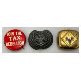 Misc. Vintage Collectibles IncludingBycycle Speedometer, Automobile License Plate Reflectors, Scottie Dog Head Wall hanging And more