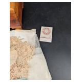 Vintage Wooden Keepsake Box & Assorted Embroidered Linens Mixed Lot