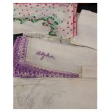 Vintage Wooden Keepsake Box & Assorted Embroidered Linens Mixed Lot