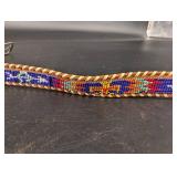 Beaded Leather Belt With Metal Buckle Size 28