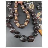 Vintage Mixed Jewelry Lot With Bakelite, Beaded Necklaces, Brooches & Pins