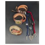 Western Leather Belt & Bolo Tie Mixed Lot