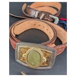 Western Leather Belt & Bolo Tie Mixed Lot