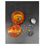 Mixed Lot: Beaded Necklaces, Brooches & Enamel Boxes