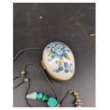 Mixed Lot: Beaded Necklaces, Brooches & Enamel Boxes