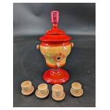 Vintage Russian Semenov Toy Samovar With 4 Cups