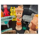 Vintage Flintstones-Style Plastic Toy Figures & Hut Pieces Mixed Lot
