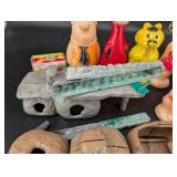 Vintage Flintstones-Style Plastic Toy Figures & Hut Pieces Mixed Lot