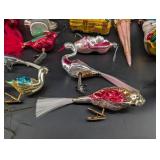 Glass Christmas Ornament Mixed Lot Birds & Figurals