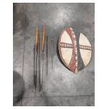 Vintage African Painted Shield & Spear Mixed Lot