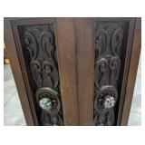 Carved Wood Accent Cabinet With Inlaid Top