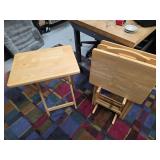 Set of 4 Folding Wood TV Tray Tables w/ Storage Rack Natural Finish