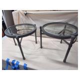 Pair of Round Metal Glass Top End Side Tables Dark Finish Good