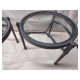 Pair of Round Metal Glass Top End Side Tables Dark Finish Good