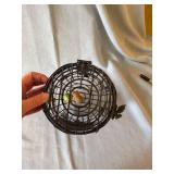 Metal Wine Cork Holder Basket Vineyard Grapes Hinged Lid Brown Decor