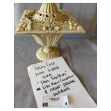 Hen-Feathers Cast Iron Lidded Urn Ivory Floral Pierced Decor VG