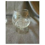 3 Pc Mixed Bar Glassware Lot Etched Snifter Pitcher Tumbler Good
