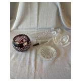 4pc Decorative Glass Lot Godinger Ruby Crystal Bowl Relish Dish