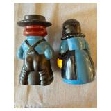 Vintage Cast Iron Amish Boy & Girl Figural Coin Bank Pair Painted