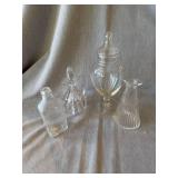 Vintage Clear Glass Bottle Jar Decanter Vanity Lot of 4 Assorted Pieces