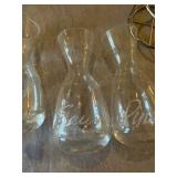 4 Etched Glass Wine Carafes Decanters w/ Metal Caddy Cabernet Pinot