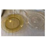 Vintage Pressed Glass Pedestal Plate & Amber Decorative Plate Lot