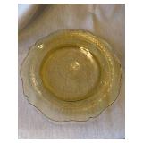 Vintage Pressed Glass Pedestal Plate & Amber Decorative Plate Lot