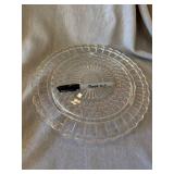 Vintage Pressed Glass Pedestal Plate & Amber Decorative Plate Lot
