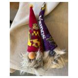 2 Woven Hanging Baskets & 2 Sports Gnomes Decor Lot Good Condition
