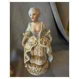 Pair Porcelain Colonial Gentleman Lady Figurines 7 in Floral Gilt