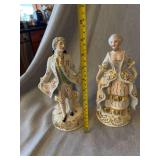 Pair Porcelain Colonial Gentleman Lady Figurines 7 in Floral Gilt