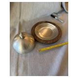 Vintage Pewter Lidded Butter Dish Web Pattern 1180 Wood Base