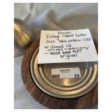 Vintage Pewter Lidded Butter Dish Web Pattern 1180 Wood Base