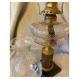 Antique Kerosene Oil Parlor Lamp Etched Chimney Glass Font 20in