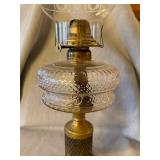 Antique Kerosene Oil Parlor Lamp Etched Chimney Glass Font 20in
