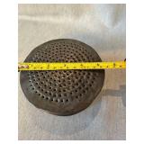 Vintage Pierced Metal Potpourri Holder Round Lidded Box 6in Dark Patina