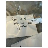 Set of 4 Clear Martini Glasses Open Oval Stem Cocktail Glasses