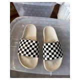 Vans Checkerboard Slide Sandals Black White Womenâs Size 10 Good