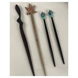 Assorted Decorative Hair Accessories Lot Hair Sticks Barrettes Beaded Wood France